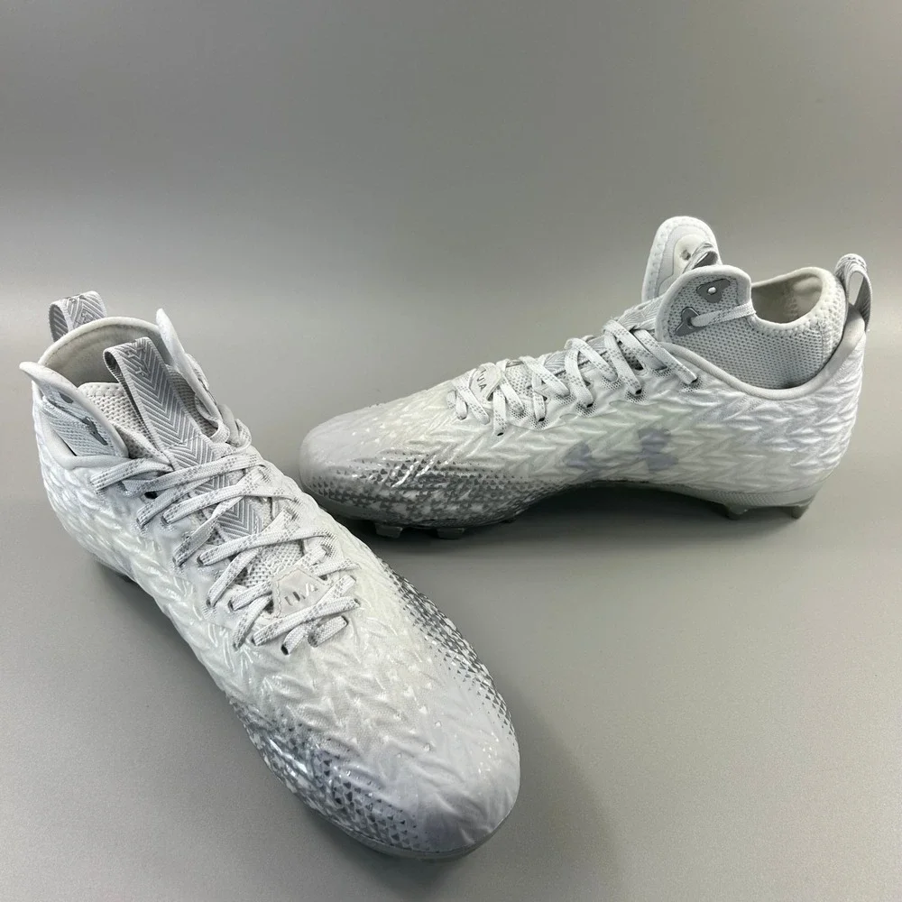 Under Armour Spotlight Clone 3 MC Men Size 8.5 White Silver Football Cleats NEW - Picture 3 of 6